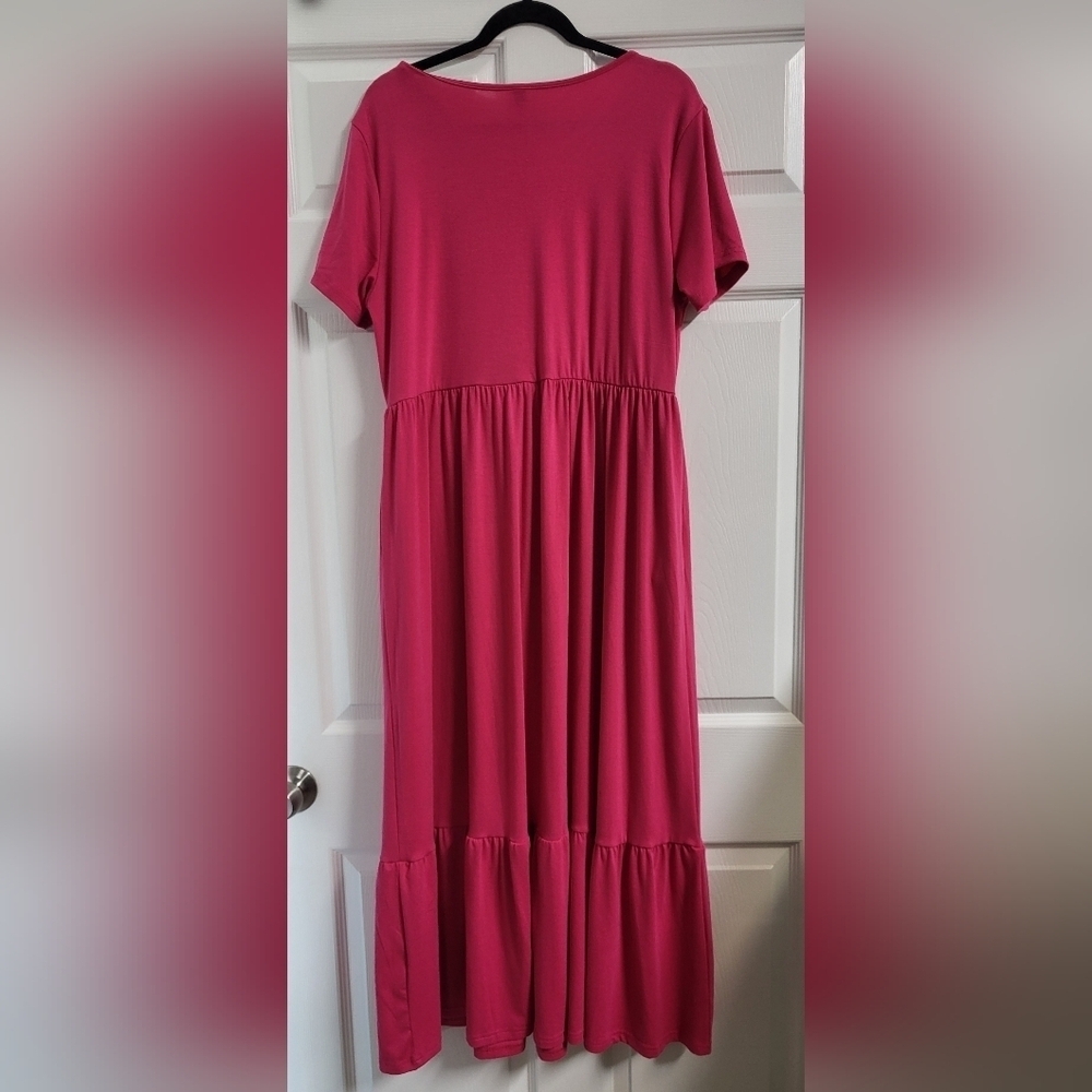 Lilllusory Elegant Pink Short Sleeve Tiered Midi Dress Size XL - Picture 3 of 5